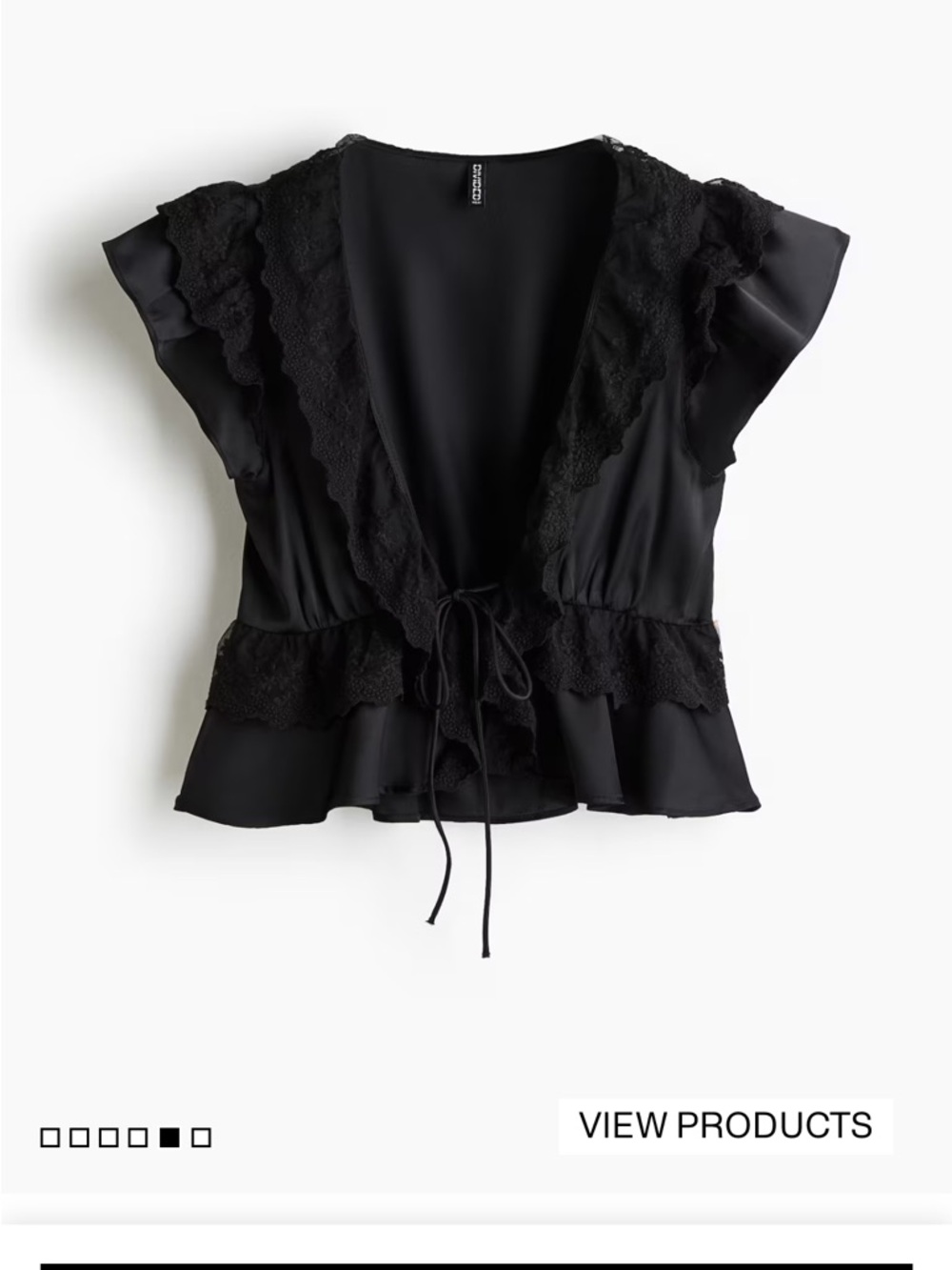 H&M Black Ruffle Lace Tie-Front Top FLOUNCE-TRIMMED SATIN BLOUSE XS
